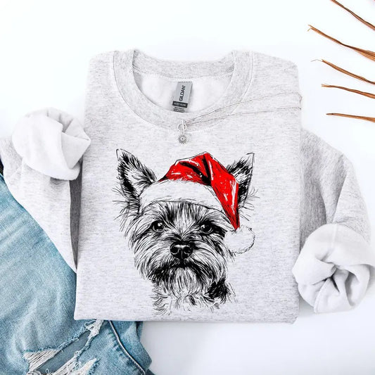 Yorkie, Santa, Yorkshire Terrier Dog, Christmas, Dog Lover, Pet Sweatshirt, Crew Neck, Women's, Crewneck