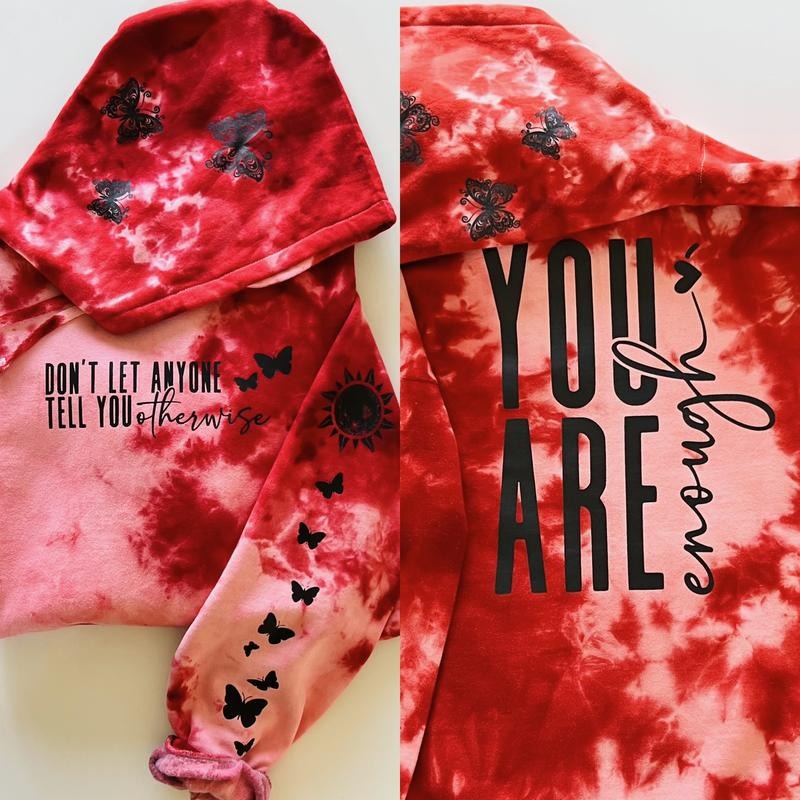 You Are Enough Blazing Red Tie Dye Hoodie Soft Cotton Casual Day Hoodie for Women with Comfortable Design and Graphic Top Beach Style Men Long Sleeves Everyday Wear - Suits