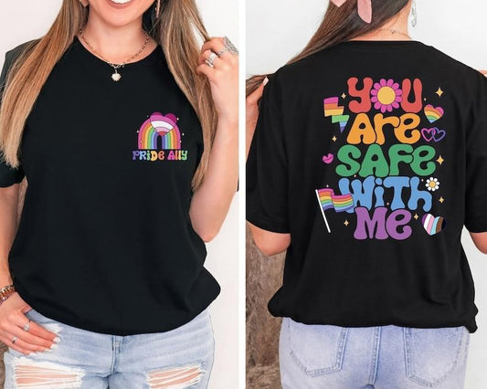 You Are Safe With Me Shirt, Pride Ally Shirt, Ally T Shirt, Shirt For Ally, Gay Pride Shirt, Pride Ally Rainbow, Gift For Pride Tee Hoodie, T-shirt and sweaterstyle{n002}2