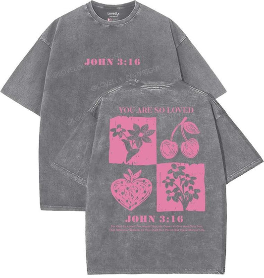 You Are So Loved Unisex Washed T-Shirt, Christian t shirts, Vintage 90s Graphic Tee, Gift Top Womenswear Cotton