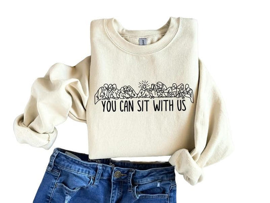 You Can Sit With Us Sweater, Christian Sweatshirt, Jesus Sweatshirt, Easter Lords, Unisex Sweatshirt, Gifts For Family Friends, \bLong Sleeve Crewneck Shirt, Women Gifts Sweater, Gifts For Birthday Fit Womenswear