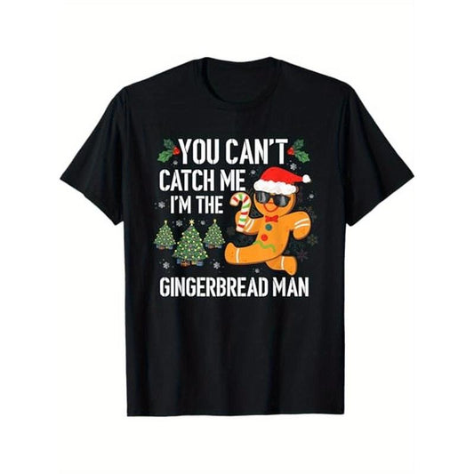 You Can't Catch Me I'm the Gingerbread Man Xmas Pajama T-Shirt, 100% Cotton, Gifts for Men Dad Husband Grandpa, S-XXXL, Black made in usastyle{n002}2