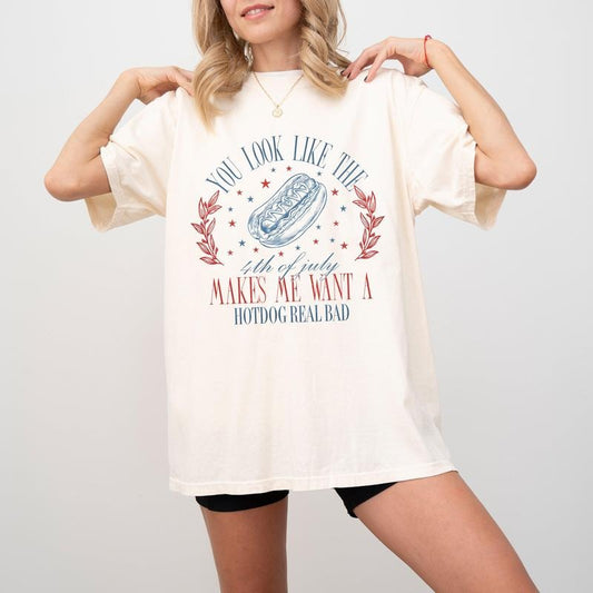 You Look Like The Fourth Of July, 4th of July, Independence Day, Legal, Blonde, Funny, Movie Quote, America, USA, Hot Dog, Tshirt, Women's Comfort Color Tee, Tshirt