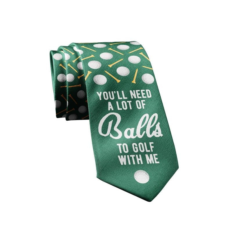 You'll Need A Lot Of Balls To Golf With Me Necktie Funny Neckties for Men Golf Tie Nerdy Golfing Ties Mens Novelty Neckties for Golfer Funny Ties