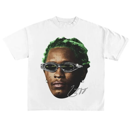 Young Thug Green Hair Graphic Tee Shirt Rapper Vintage Design Merch Thugger Concert Unisex T-shirt for Men Women Fans Shortsleeve Crewneck Cotton