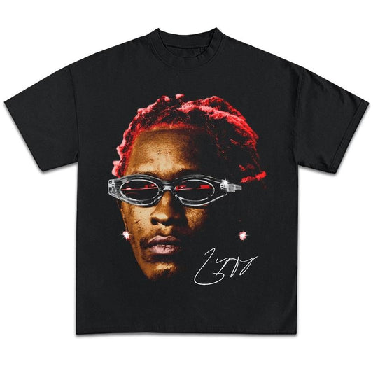 Young Thug Red Hair Graphic Tee Shirt Rapper Vintage Design Merch Thugger Concert Unisex T-shirt for Men Women Fans Shortsleeve Menswear Top