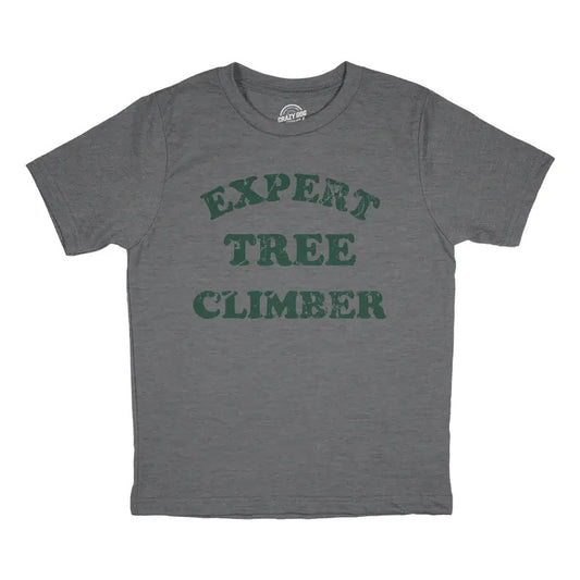 Youth Expert Tree Climber T Shirt Funny Adventurous Exploring Tee For Kids Funny T Shirts Funny Sarcastic Short Sleeve Novelty Tees for Kids Dark Grey