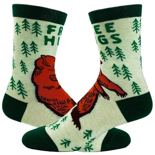 Youth Free Hugs Socks Funny Bear Woods Camping Outdoors Novelty Footwear Funny Graphic Socks Comfortable Fitted Spandex Cotton