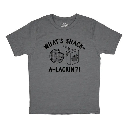 Youth Whats Snack A Lackin T Shirt Funny Snacktime Treat Tee For Kids Funny T Shirts Funny Food Short Sleeve Novelty Tees for Kids Dark Grey