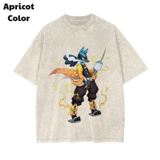 Zenitsu Lucario Tee, Demon Slayer T-shirt, Samurai Pokemon Graphic Tee, PKM Shirt, Anime Shirt, Vintage Graphic T-Shirt Womenswear Top