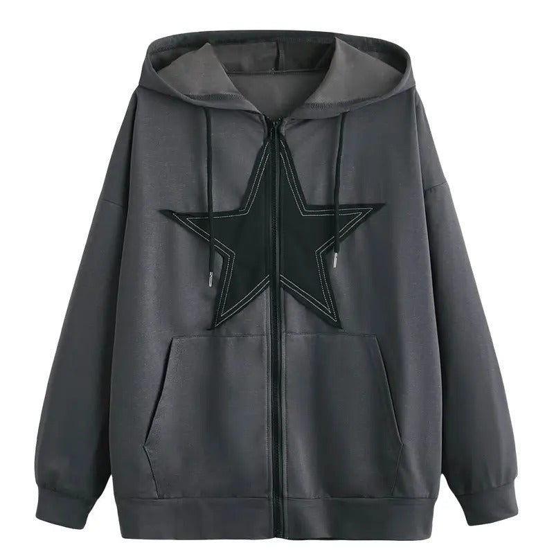 Zip Front Drawstring Hoodie Pullover Long Sleeve Casual Sweatshirt Topstyle{n002}2