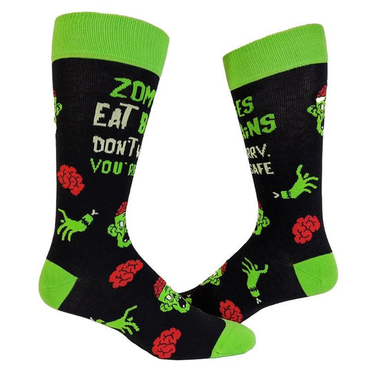 Zombies Eat Brains So You're Safe Socks Funny Sarcastic Humor Halloween Vintage Footwear Funny Graphic Socks Comfortable Fitted Spandex Cotton