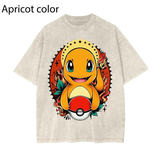 baskwear Pokemon Charmander Graphic T-Shirt, Pokemon T-Shirt, PKM Shirt, Anime Funny Shirt, Vintage Tee Streetwear Shortsleeve Printed Womenswear Top