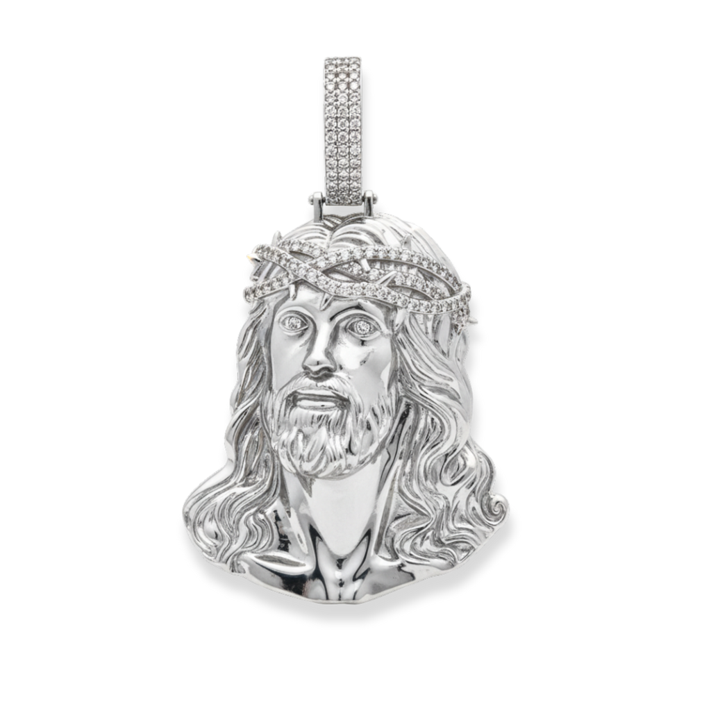 Moissanite Jesus Piece Pendant Solid 925 Sterling Silver Glossy Finish