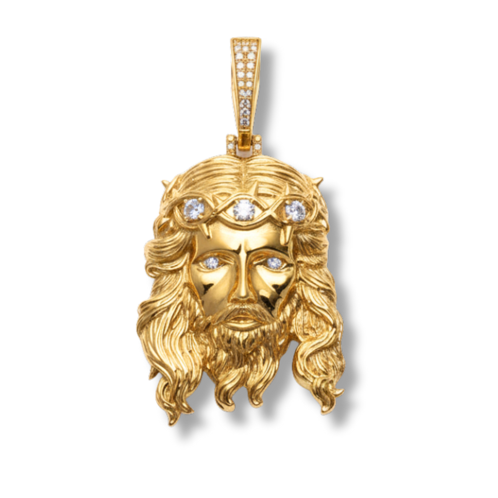Moissanite Jesus Piece Head Pendant 14K Gold Plated Solid 925 Sterling Silver