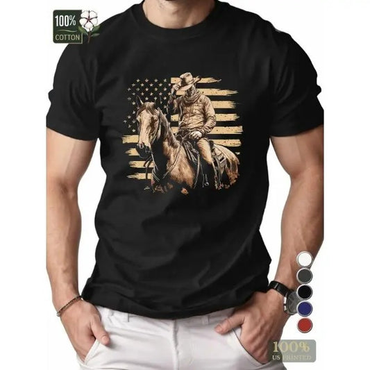 cowboy on horse pure cotton men's Tshirt comfort fit Made in USA
