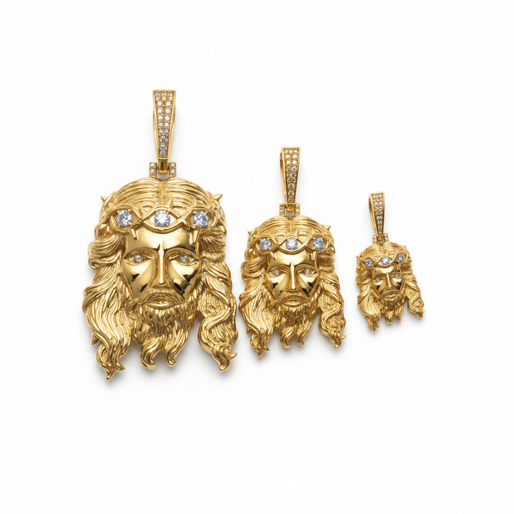 Moissanite Jesus Piece Head Pendant 14K Gold Plated Solid 925 Sterling Silver