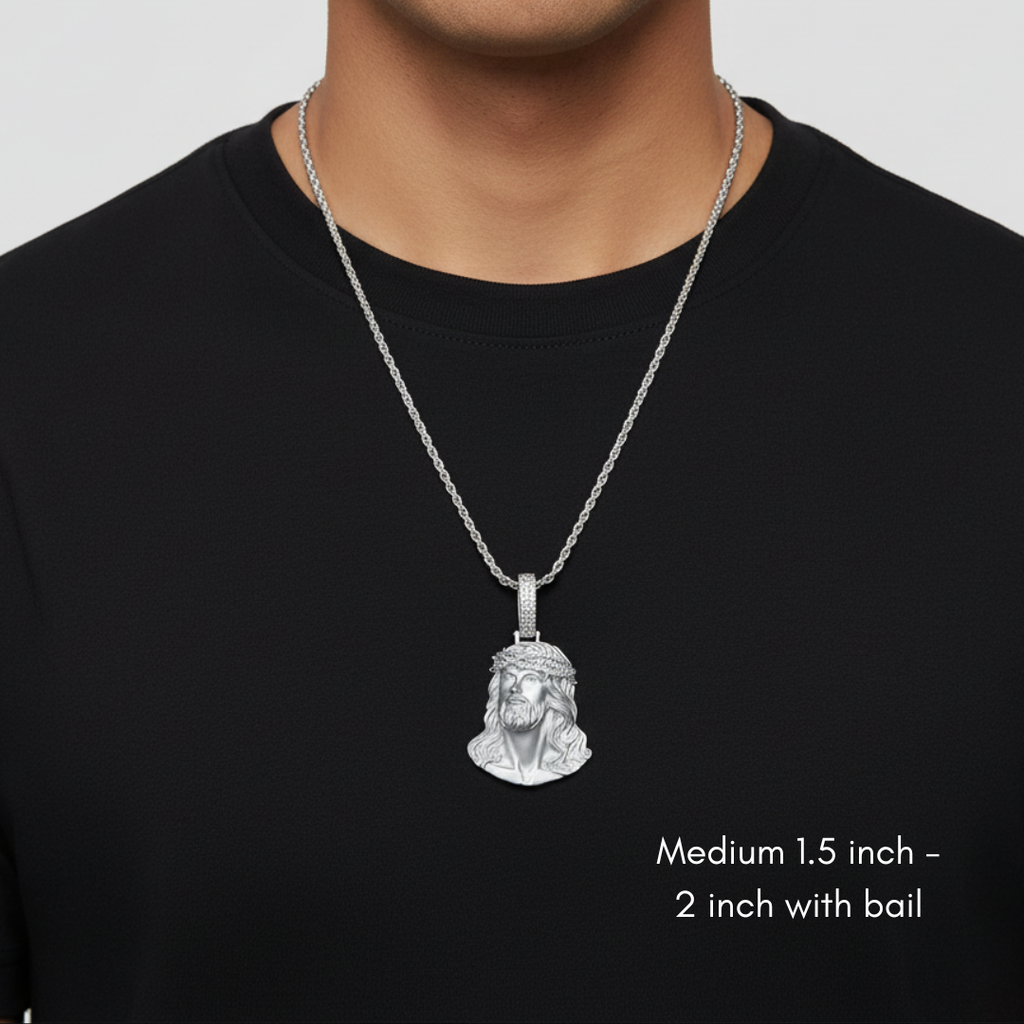 Moissanite Jesus Piece Pendant Solid 925 Sterling Silver Matte Finish