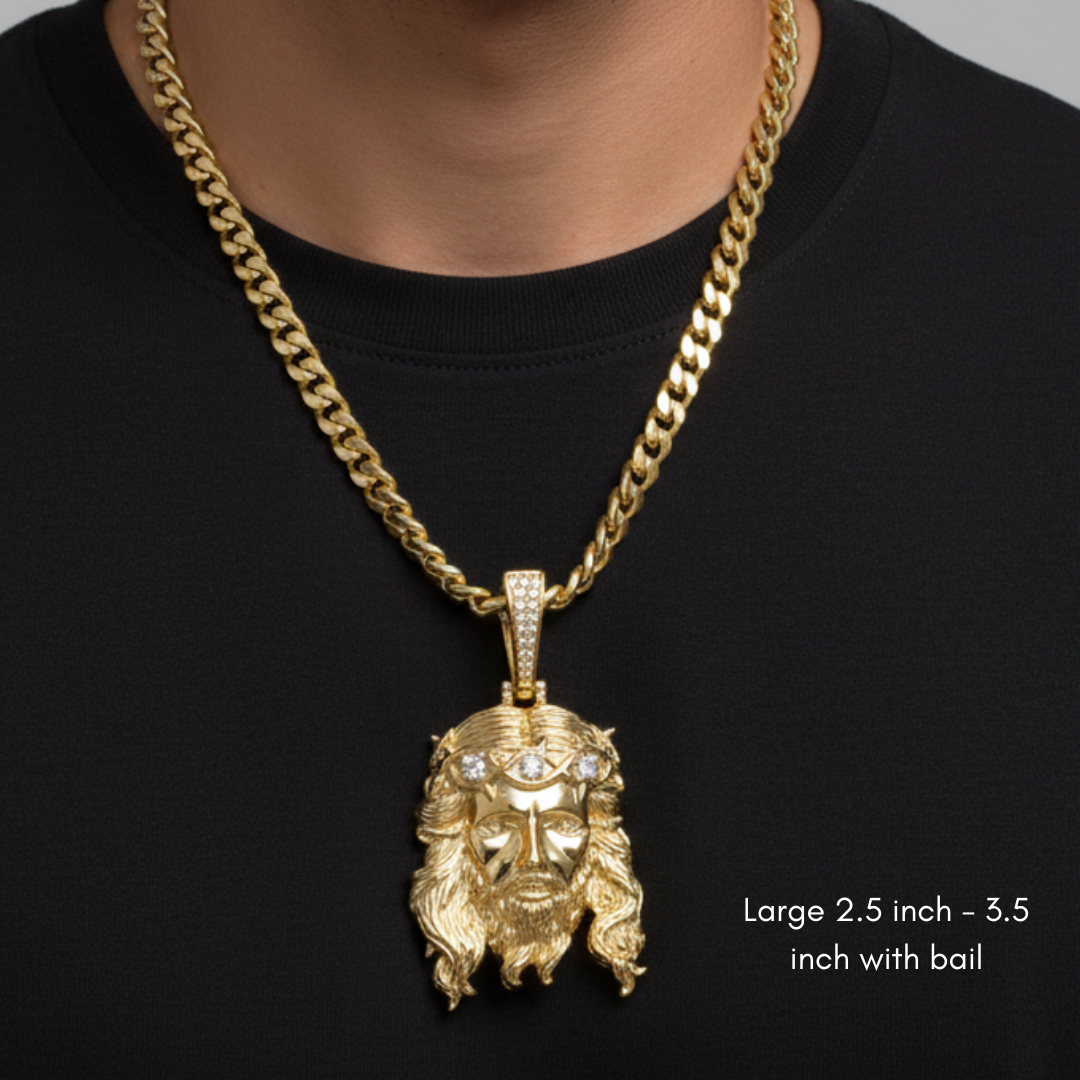 Moissanite Jesus Piece Head Pendant 14K Gold Plated Solid 925 Sterling Silver