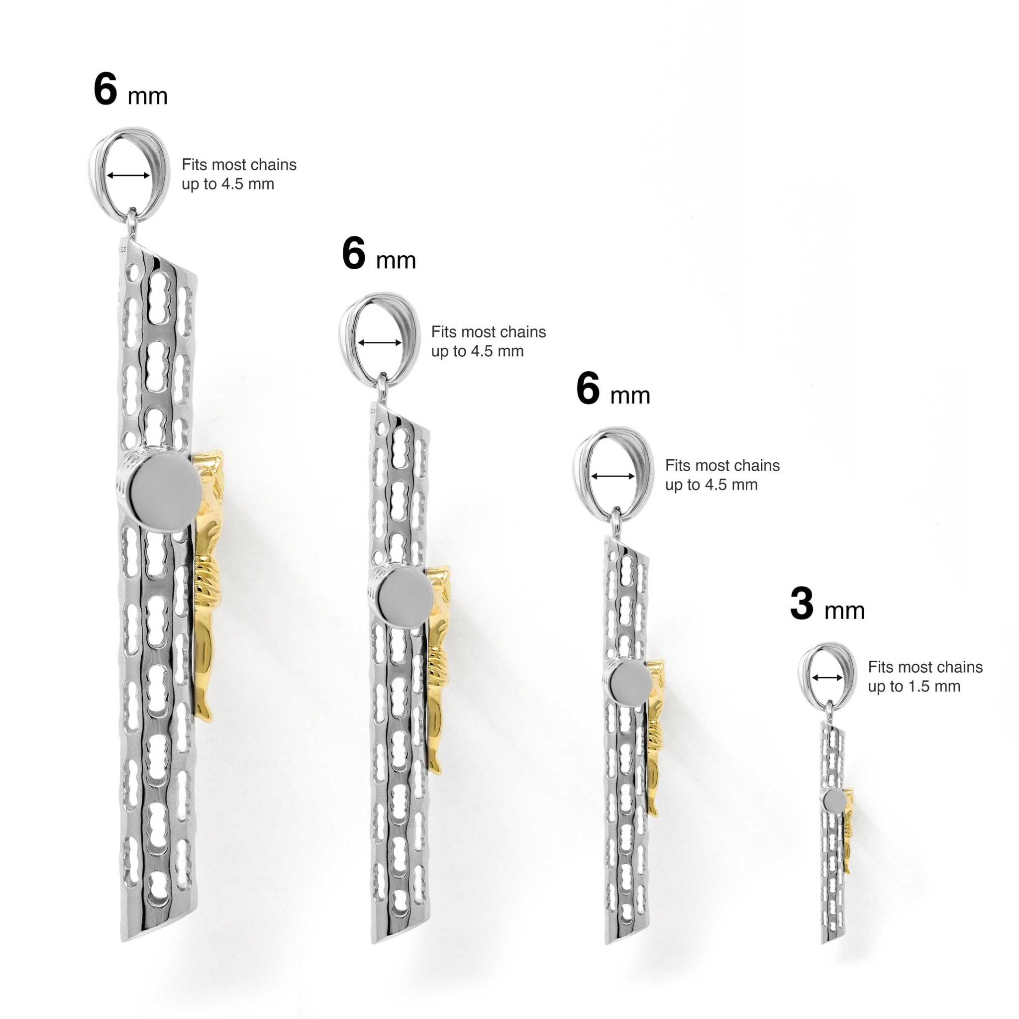 Two Tone Jesus Crucufix Cross Pendant in 925 Sterling Silver