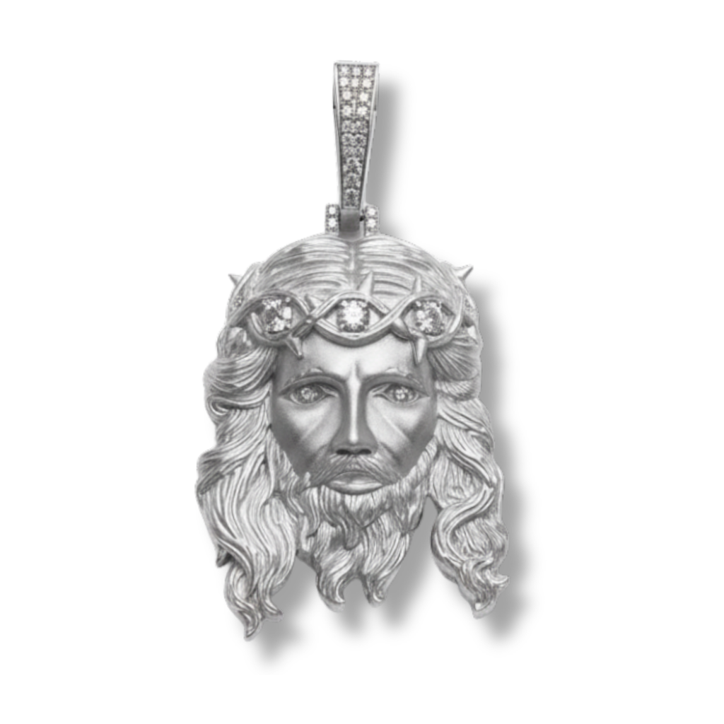 Jesus Piece Head Pendant Moissanite Matte Finish Solid 925 Sterling Silver