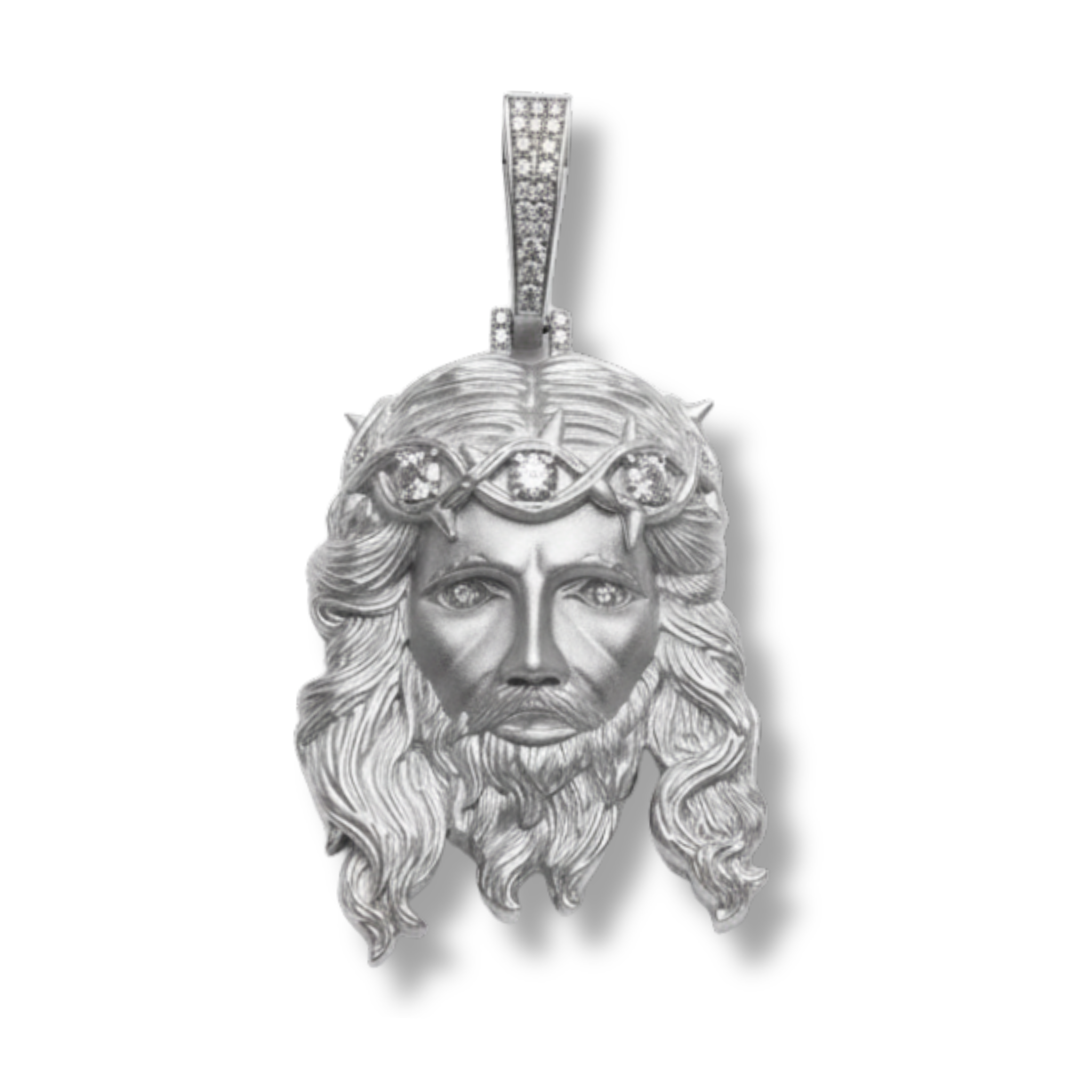 Jesus Piece Head Pendant Moissanite Matte Finish Solid 925 Sterling Silver