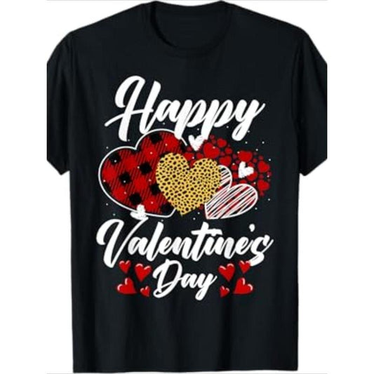 1pc Happy Valentine'S Day T-Shirt for Men - 100% Cotton, Geometric Pattern, Crew Neck, Short Sleeve, Casual Fit, All-Season Knit Fabric, Digital Heat Transfer Design - 220g/m² made in usa