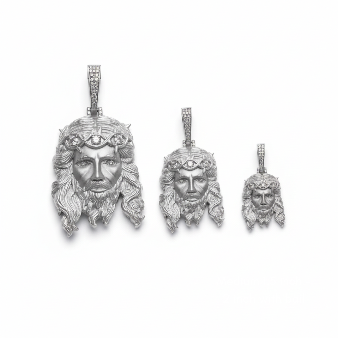 Jesus Piece Head Pendant Moissanite Matte Finish Solid 925 Sterling Silver