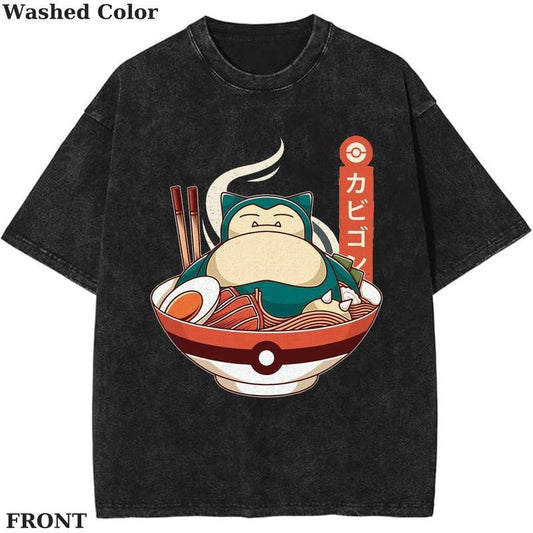pokemon Snorlax Ramen Graphic T-Shirt, Pokemon T-Shirt, PKM Shirt, Anime Funny Shirt, Vintage Tee Streetwear Shortsleeve Printed Womenswear Top