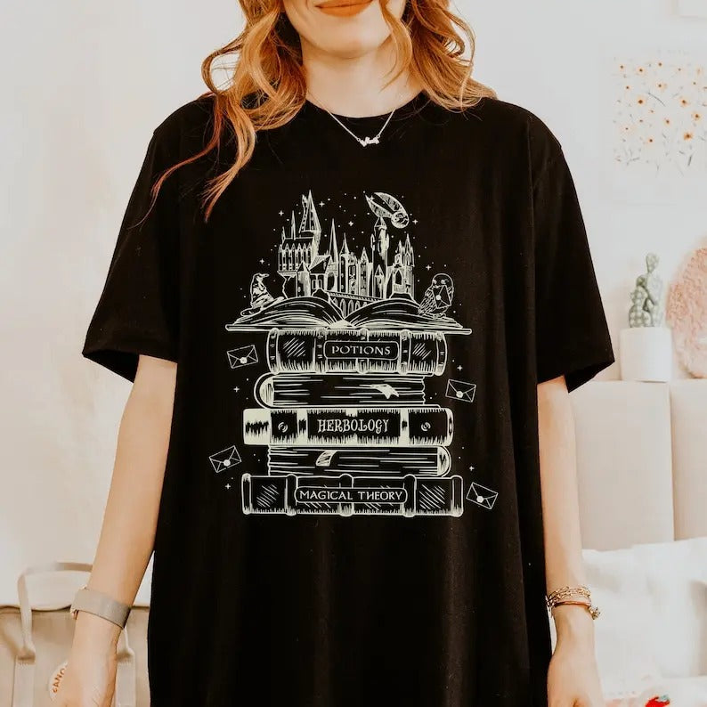 reading book wizard shirt dark academia gothic clothes birthday Christmas fandom gift Halloween herbology potions tshirt teacher librarian