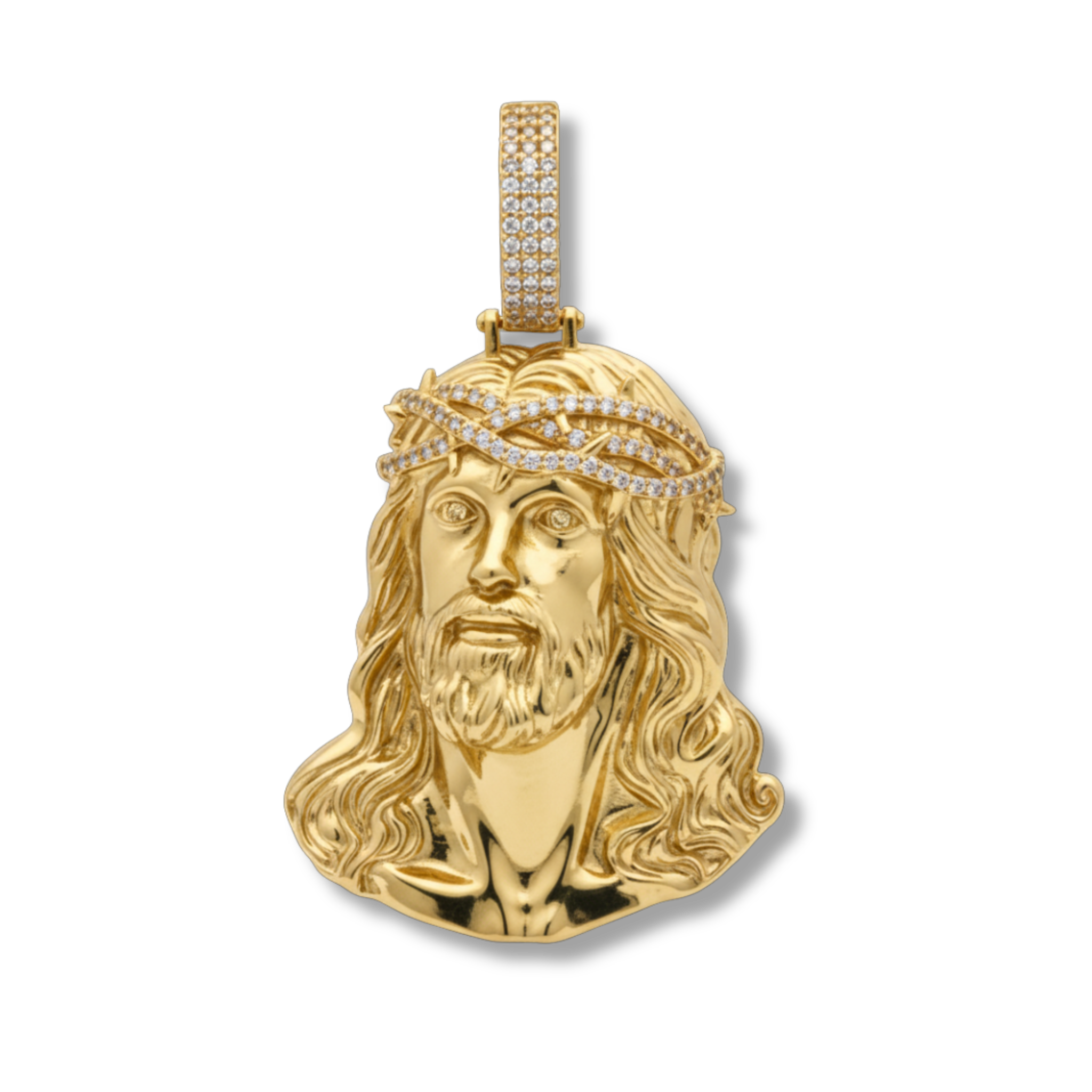 Moissanite Jesus Head Piece Pendant - 14K Gold Plated Solid 925 Sterling Silver