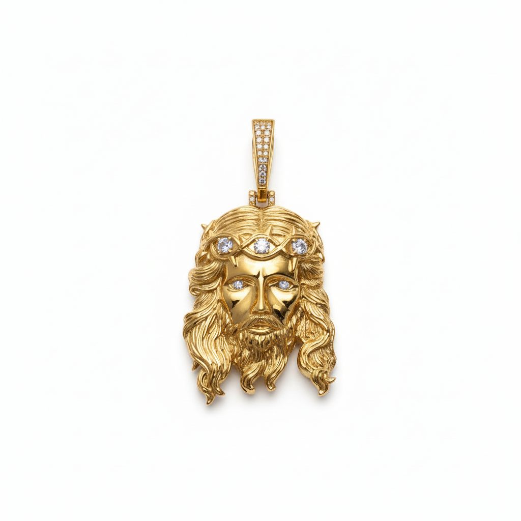 Moissanite Jesus Piece Head Pendant 14K Gold Plated Solid 925 Sterling Silver