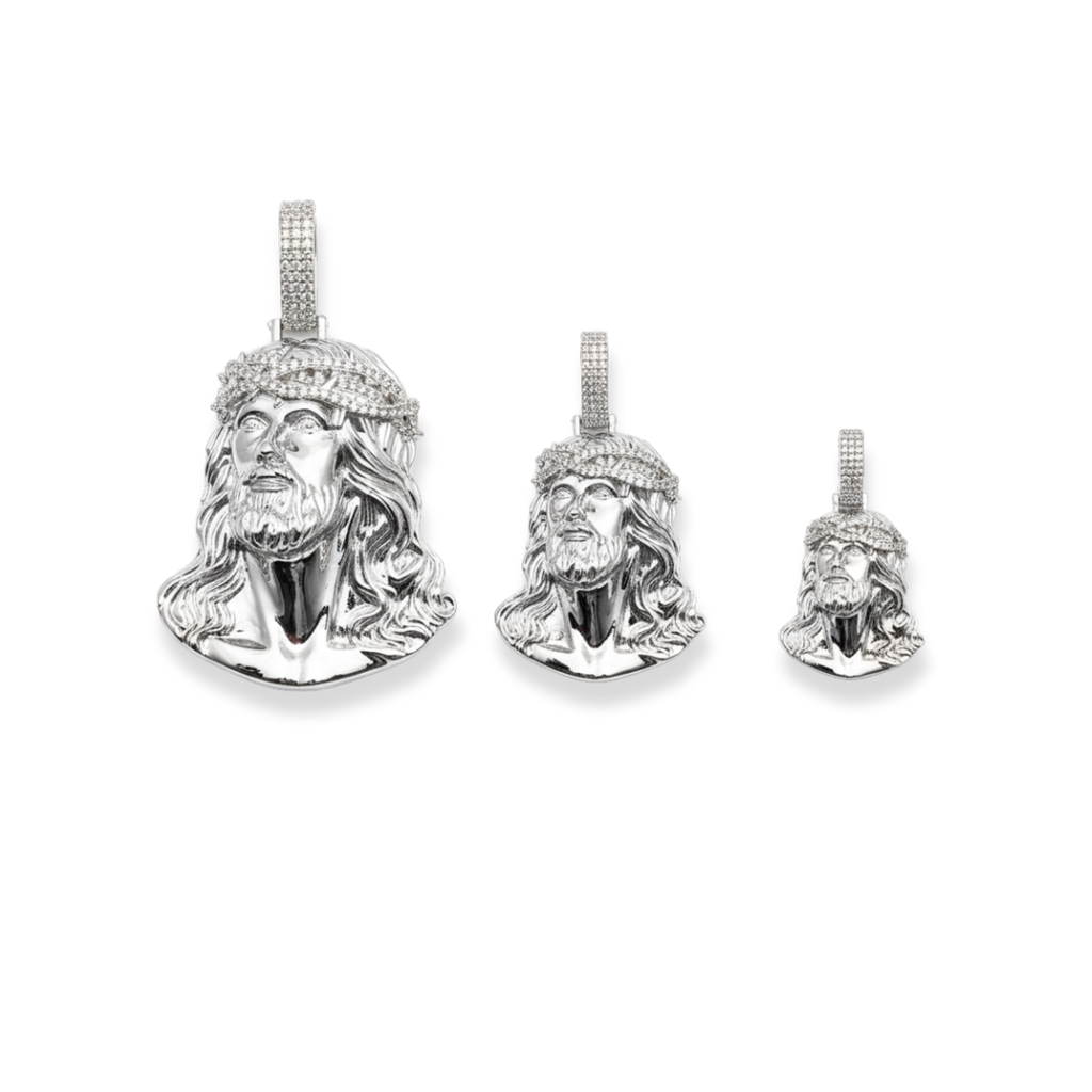 Moissanite Jesus Piece Pendant Solid 925 Sterling Silver Glossy Finish